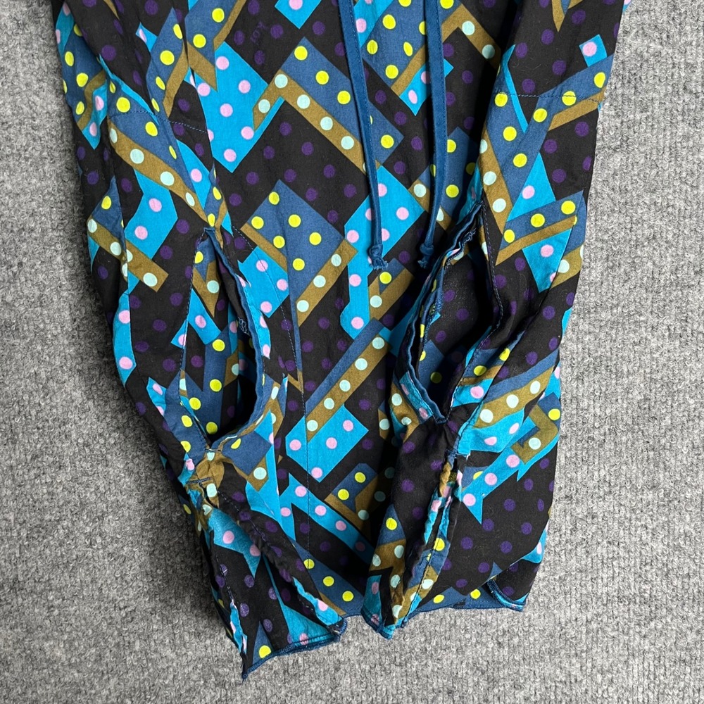 Koi by Kathy Peterson Scrub Top Small Blue Geometric Polka Dot Lace Up - Picture 7 of 9